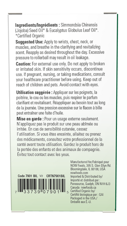 NOW Essential Oils, Organic Eucalyptus Clarifying Roll-On, 10 mL