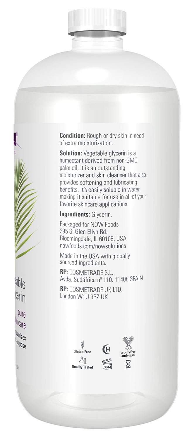 NOW Solutions, Vegetable Glycerin, Multi-Purpose Skin Care, 32 fl. oz