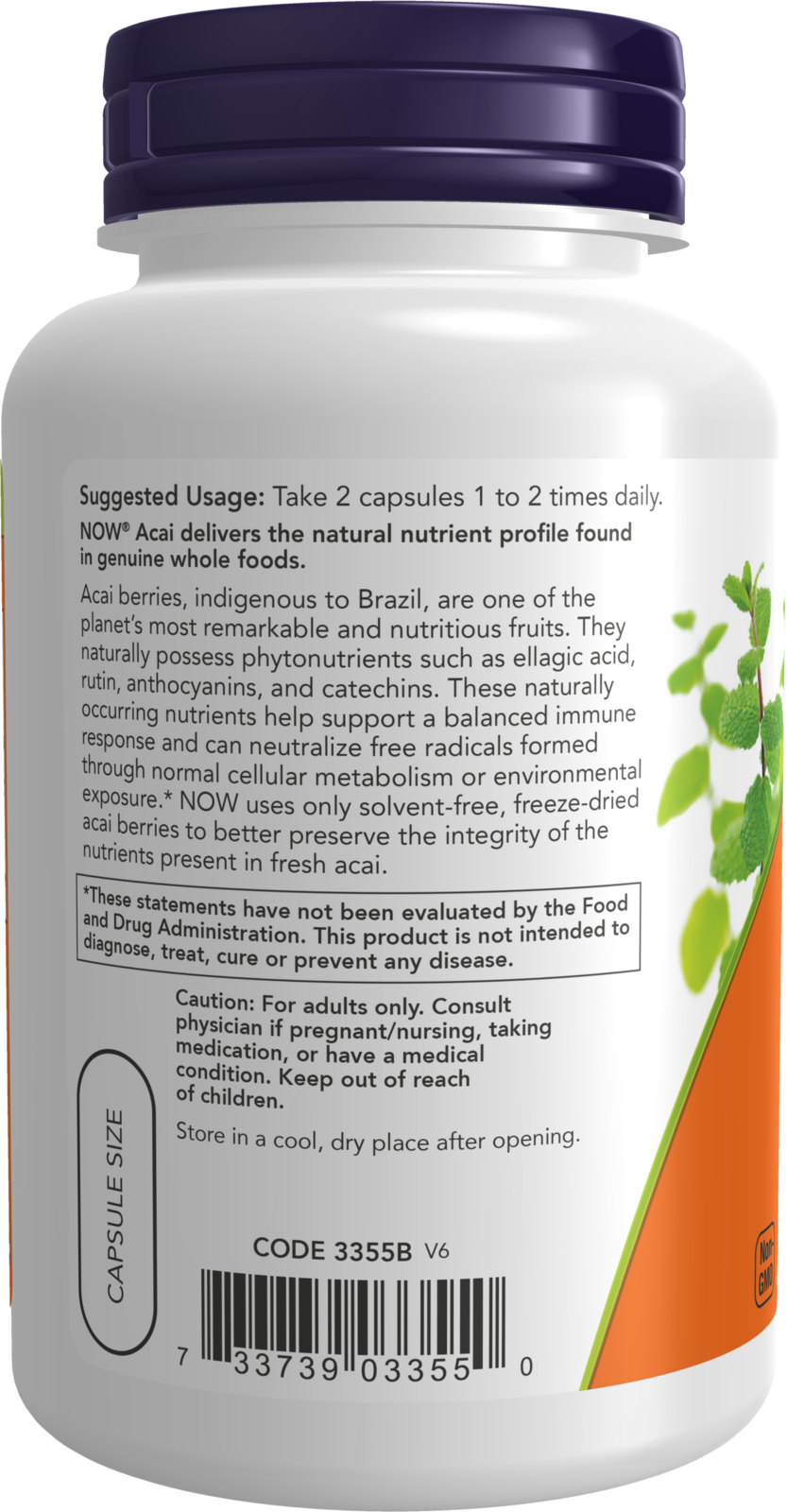 NOW Supplements, Acai 500 mg, Freeze-Dried Super Fruit, 100 Veg Caps