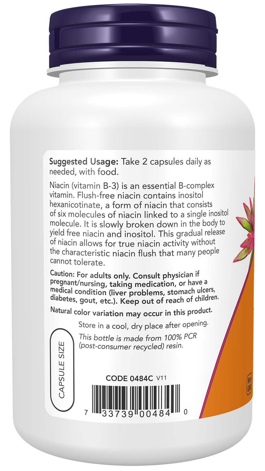 NOW Supplements, Niacin (Vitamin B-3) 250 mg, Flush-Free, 180 Veg Caps