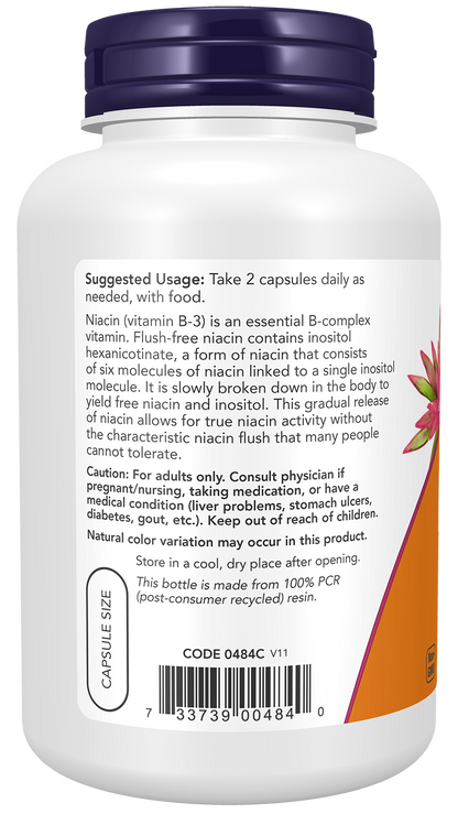 NOW Supplements, Niacin (Vitamin B-3) 250 mg, Flush-Free, 180 Veg Caps