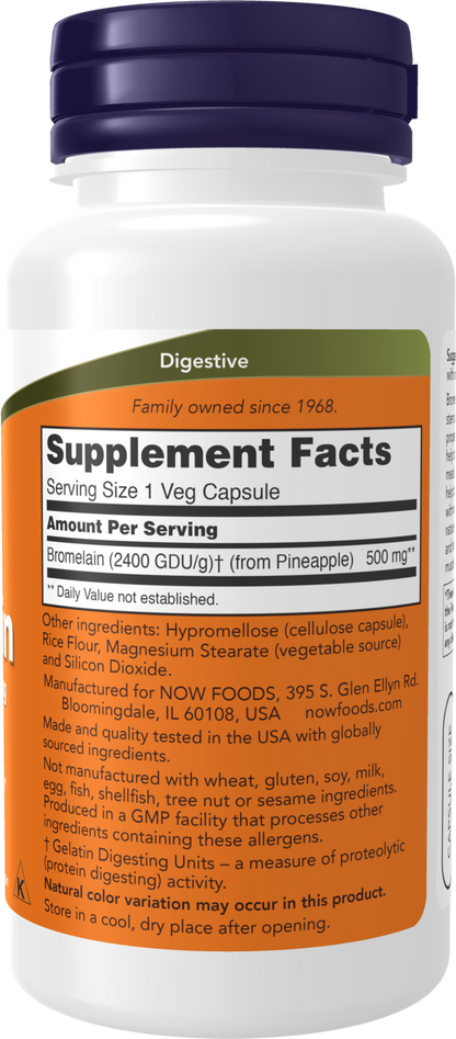 NOW Supplements, Bromelain 2,400 GDU/g - 500 mg, 60 Veg Caps
