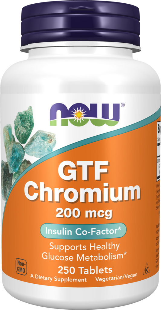 NOW Supplements, GTF (Glucose Tolerance Factor) Chromium 200 mcg, 250 Tabs
