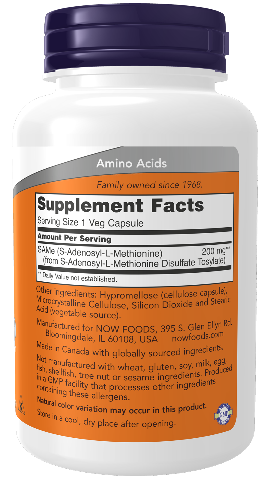 NOW Supplements, SAMe 200 mg, Nervous System Support*, 120 Veg Caps