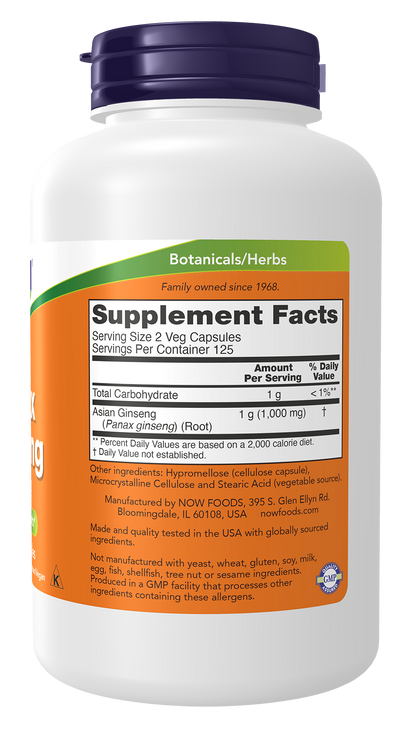 NOW Supplements, Panax Ginseng Root 500 mg, Adaptogenic Herb*, 250 Veg Caps