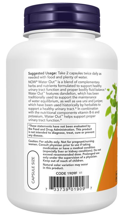 NOW Supplements, Water Out, Standardized Uva Ursi, Dandelion, 200 Veg Caps