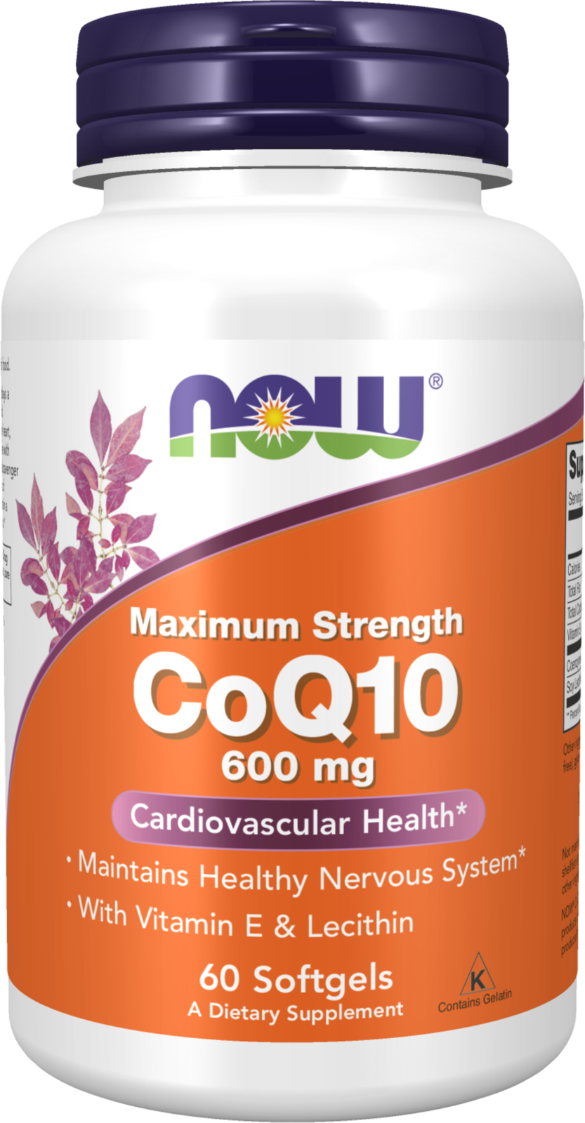 NOW Supplements, CoQ10 600 mg, with Vitamin E & Lecithin, 60 Softgels