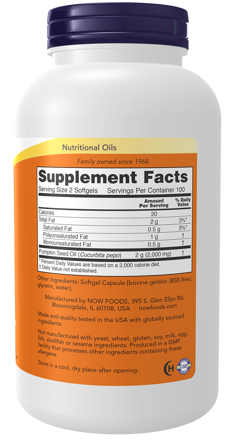 NOW Supplements, Pumpkin Seed Oil 1000 mg, Cold Pressed, 200 Softgels