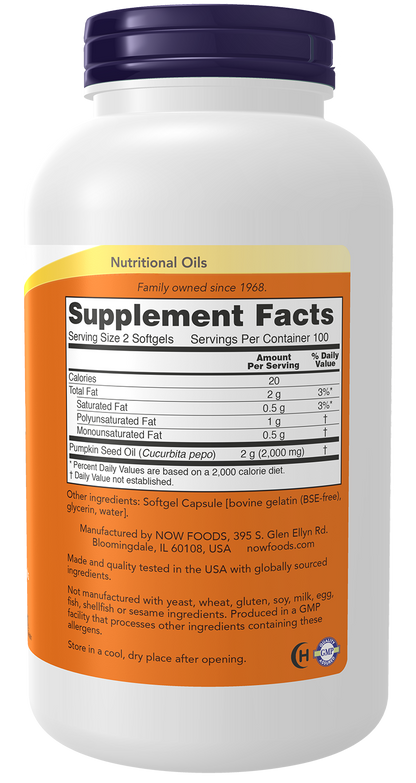 NOW Supplements, Pumpkin Seed Oil 1000 mg, Cold Pressed, 200 Softgels