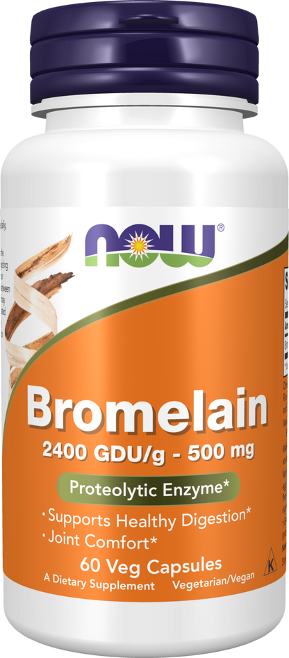NOW Supplements, Bromelain 2,400 GDU/g - 500 mg, 60 Veg Caps