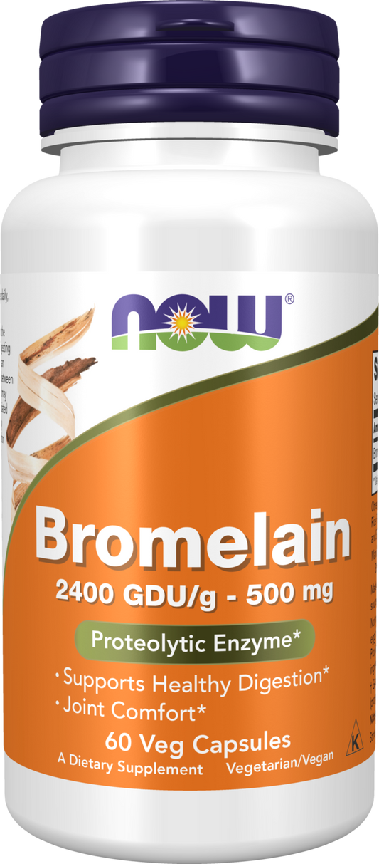 NOW Supplements, Bromelain 2,400 GDU/g - 500 mg, 60 Veg Caps