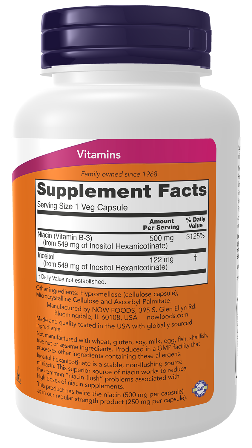 NOW Supplements, Niacin (Vitamin B-3) 500 mg, Flush-Free, 90 Veg Caps