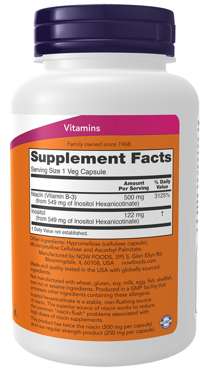 NOW Supplements, Niacin (Vitamin B-3) 500 mg, Flush-Free, 90 Veg Caps
