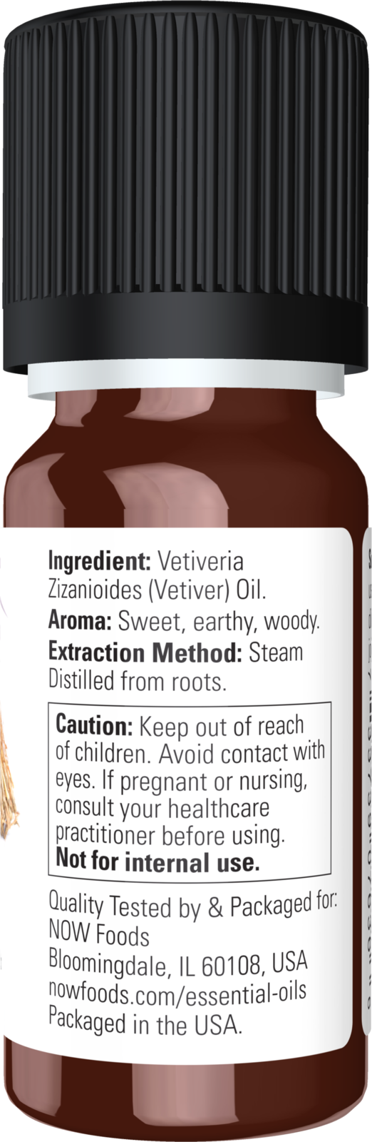 NOW Essential Oils, Vetiver Oil, Steam Distilled, Undiluted, 10 mL