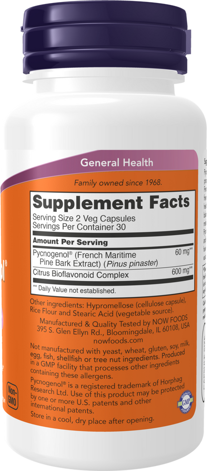 NOW Supplements, Pycnogenol 30 mg with 300 mg Bioflavonoids, 60 Veg Caps