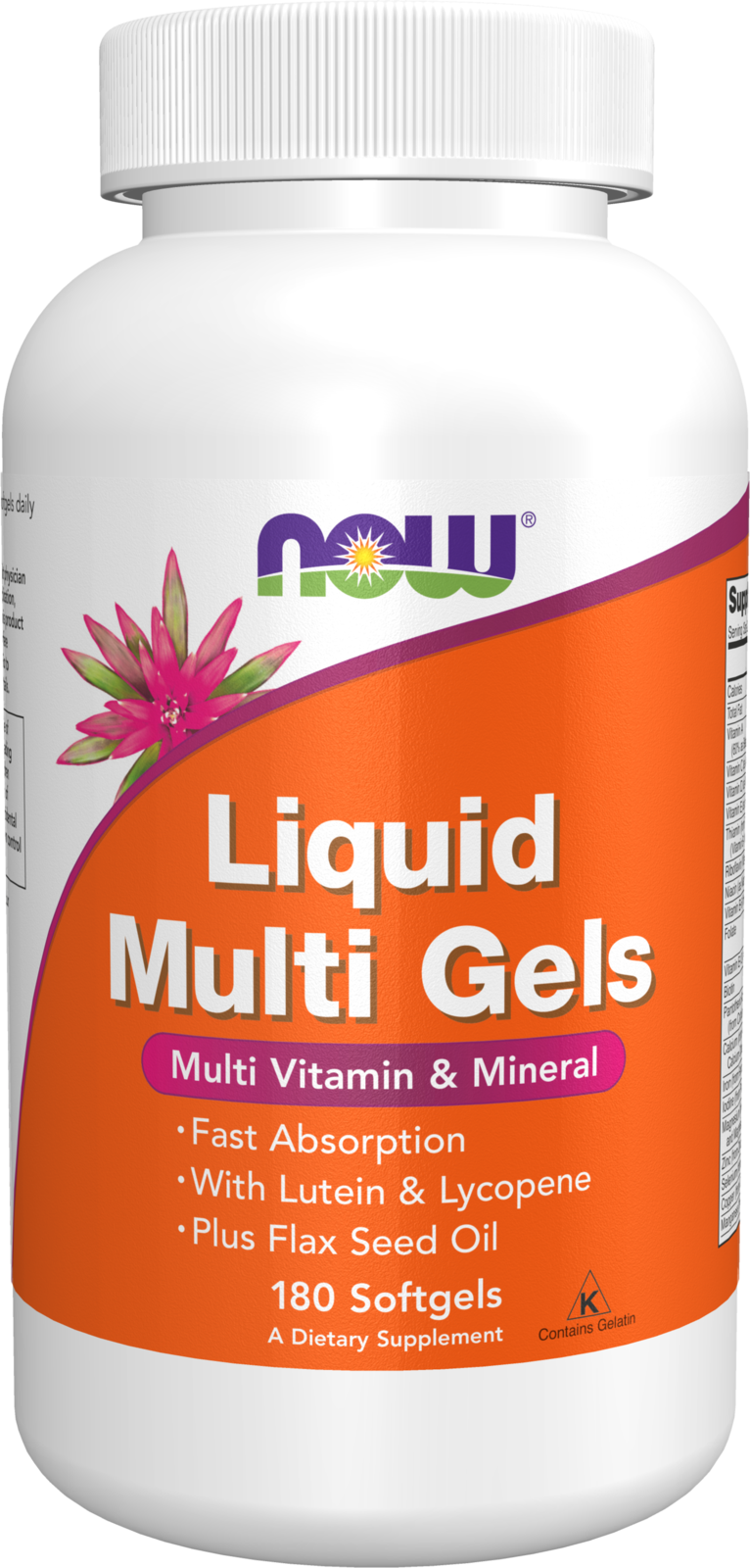 NOW Supplements, Liquid Multi Gels with Lutein and Lycopene, plus Flax Seed Oil, 180 Softgels