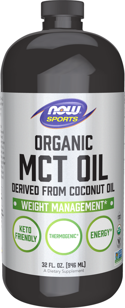 NOW Sports, Organic MCT Oil 14 g, Plastic Bottle, 32 fl. oz
