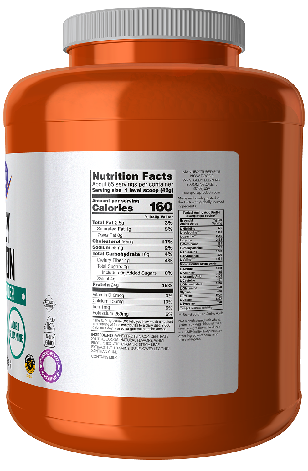 NOW Sports, Whey Protein 24 g With BCAAs, Creamy Chocolate Flavor, 6 lbs