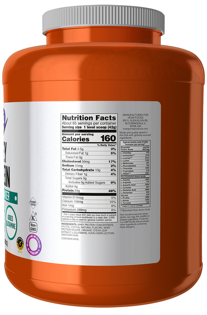 NOW Sports, Whey Protein 24 g With BCAAs, Creamy Chocolate Flavor, 6 lbs