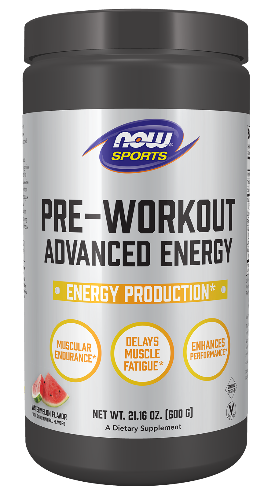 NOW Sports, Pre-Workout Advanced Energy Powder, Watermelon,  21.16 oz