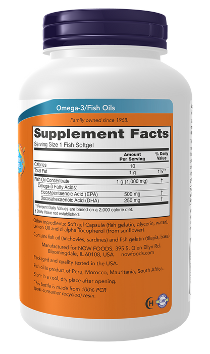 NOW Supplements, Ultra Omega-3, 500 EPA  250 DHA, 180 Fish Gelatin Softgels