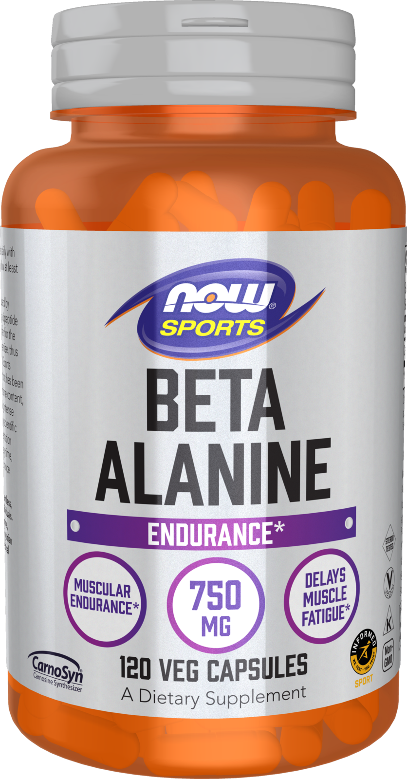 NOW Sports, Beta-Alanine 750 mg, Delays Muscle Fatigue*, 120 Veg Caps