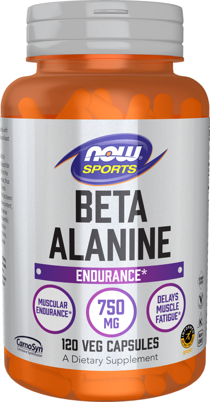 NOW Sports, Beta-Alanine 750 mg, Delays Muscle Fatigue*, 120 Veg Caps