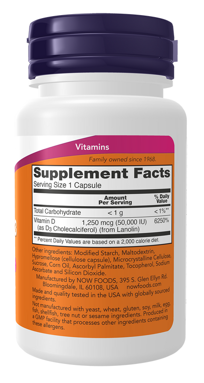 Now Foods, Vitamin D3, Max Potency, 50,000 Iu, 15 Capsules