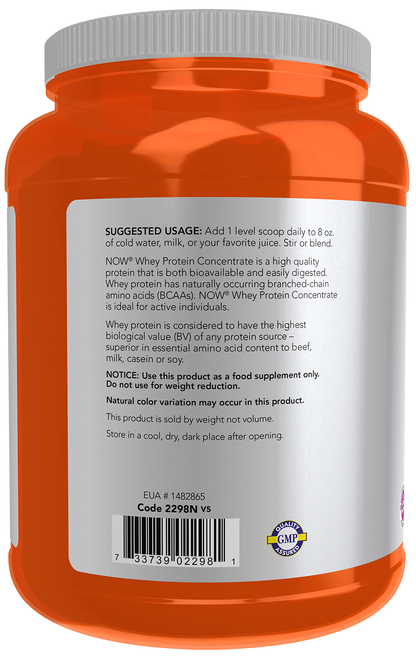 NOW Sports, Whey Protein Concentrate 24 g, Unflavored Powder, 1.5 lbs