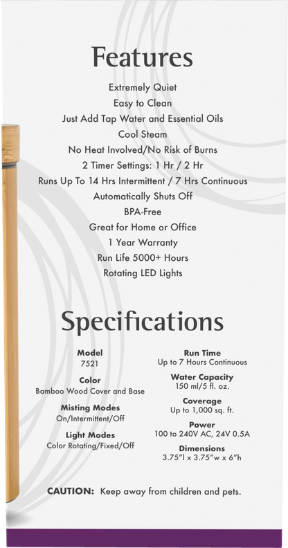 NOW Solutions, Real Bamboo Ultrasonic Aromatherapy Oil Diffuser