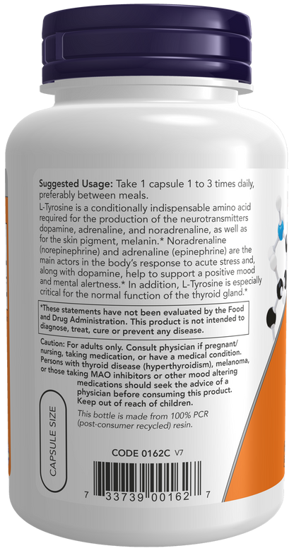 NOW Supplements, L-Tyrosine 500 mg, Supports Mental Alertness*, 120 Caps