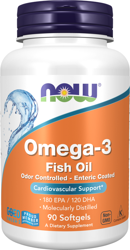 NOW Supplements, Omega-3 180 EPA / 120 DHA, Enteric Coated, 90 Softgels
