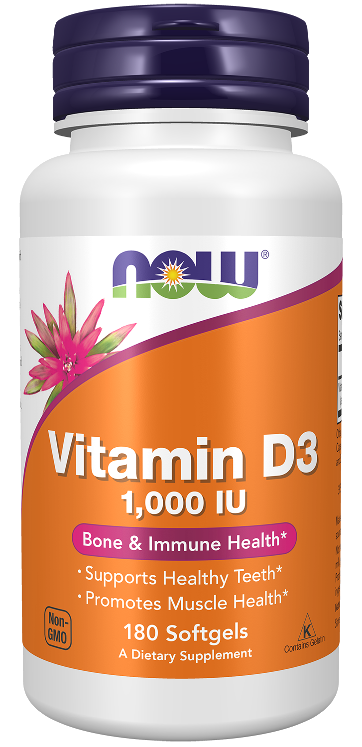 NOW Supplements, Vitamin D-3 1,000 IU, Structural Support*, 180 Softgels