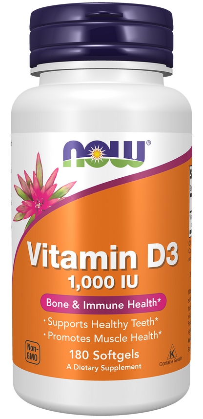 NOW Supplements, Vitamin D-3 1,000 IU, Structural Support*, 180 Softgels