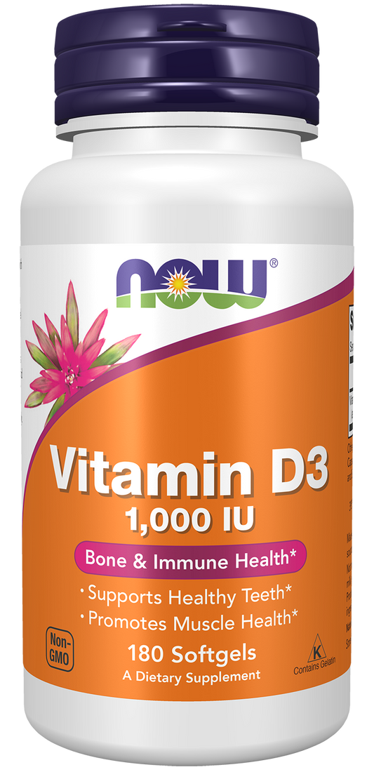 NOW Supplements, Vitamin D-3 1,000 IU, Structural Support*, 180 Softgels