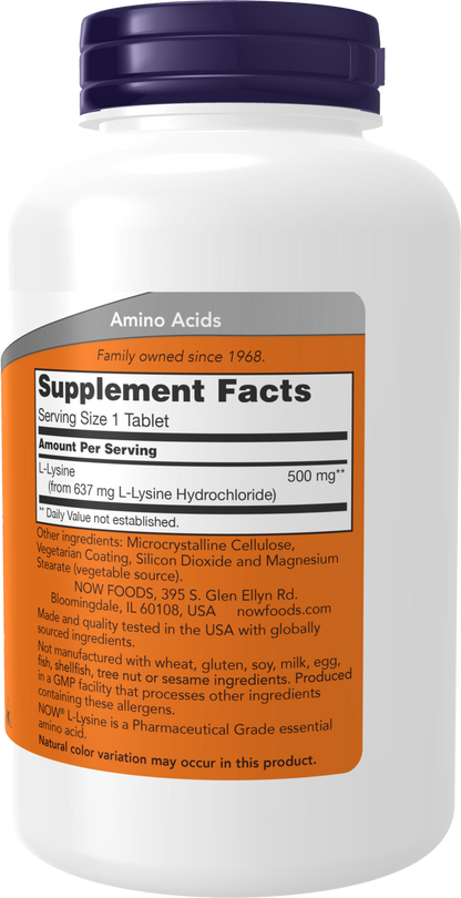 NOW Supplements, L-Lysine 500 mg, Amino Acid, 250 Tabs