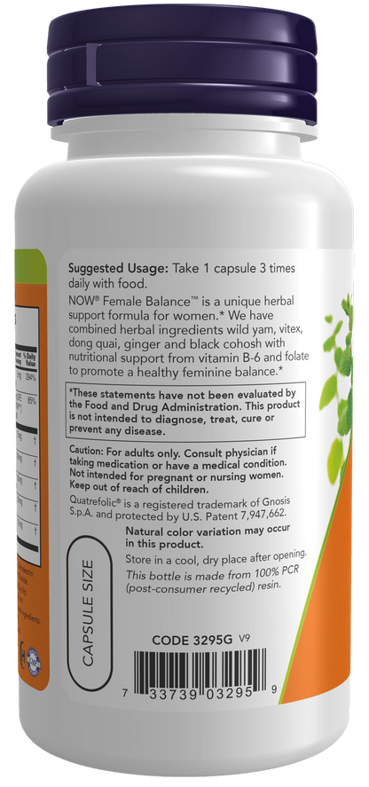 NOW Supplements, Female Balance™ w/ Wild Yam, Vitex, Dong Quai, 90 Veg Caps