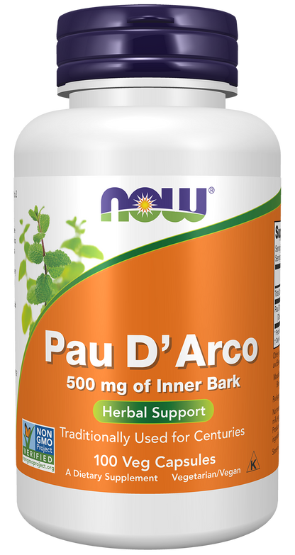 NOW Supplements, Pau D'Arco 500 mg, Herbal Support, 100 Veg Caps