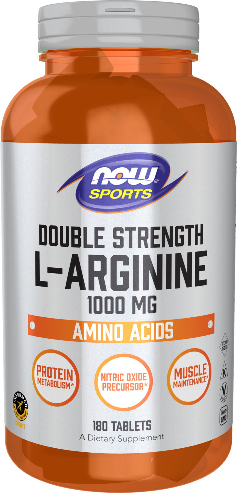 NOW Sports, L-Arginine 1,000mg, Double Strength, N.O. Precursor*, 180 Tabs