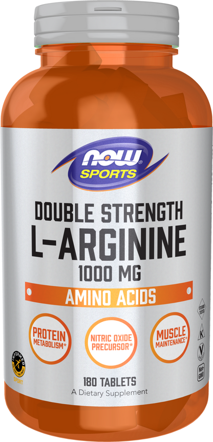 NOW Sports, L-Arginine 1,000mg, Double Strength, N.O. Precursor*, 180 Tabs