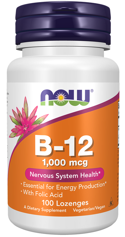 NOW Supplements, Vitamin B-12 1,000 mcg w Folic Acid, 100 Chewable Lozenges