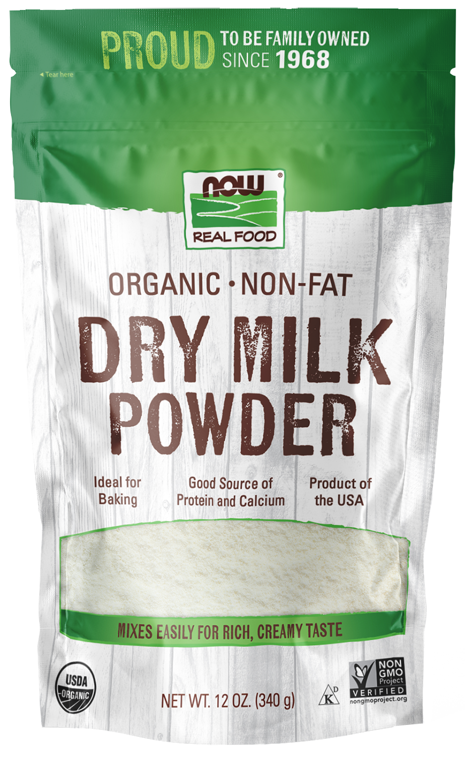 NOW Foods, Organic Non-Fat Dry Milk Powder, Good Source of Calcium, 12 oz