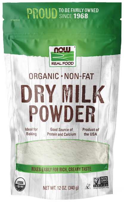 NOW Foods, Organic Non-Fat Dry Milk Powder, Good Source of Calcium, 12 oz