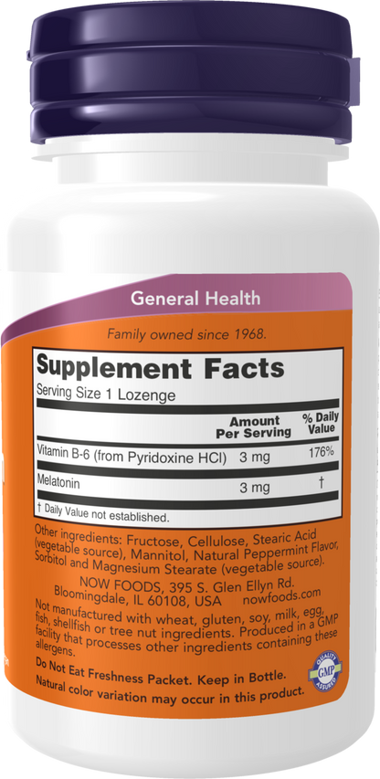 NOW Supplements, Melatonin 3mg, Healthy Sleep Cycle*, 180 Chewable Lozenges