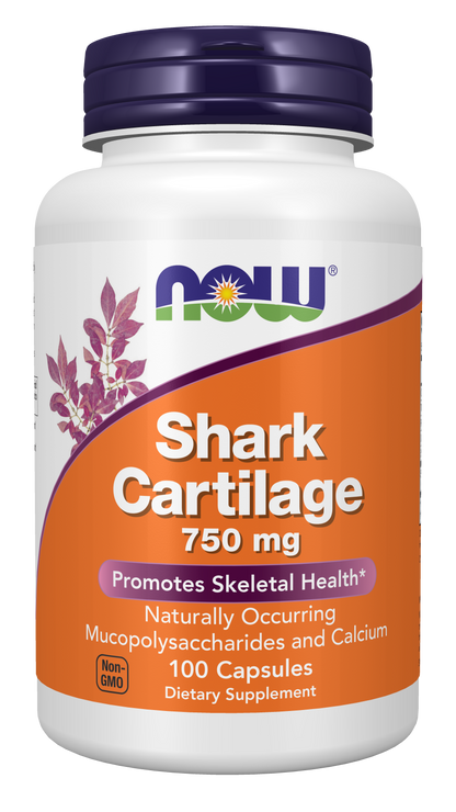 NOW Supplements, Shark Cartilage 750 mg with Naturally occurring Mucopolysaccharides and Calcium, 100 Capsules