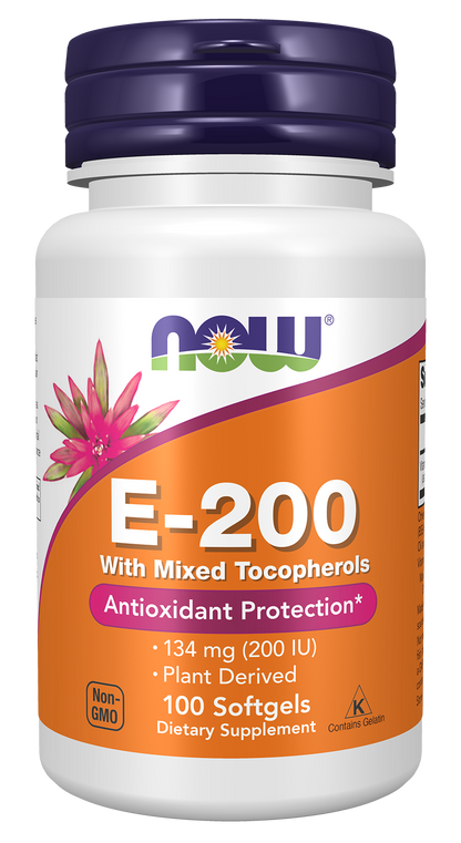 NOW Supplements, Vitamin E-200 IU Mixed Tocopherols, 100 Softgels