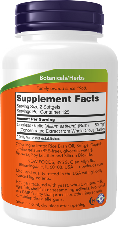 NOW Supplements, Odorless Garlic, Concentrated Extract, 250 Softgels