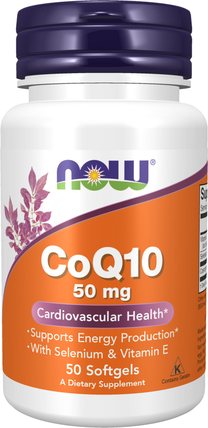 NOW Supplements, CoQ10 50 mg, with Selenium and Vit E, 50 Softgels
