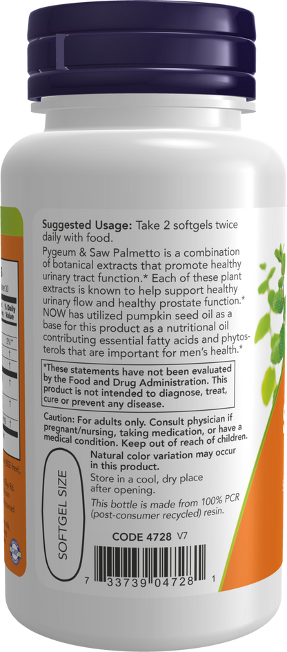 NOW Supplements, Pygeum & Saw Palmetto with Pumpkin Seed Oil, 60 Softgels