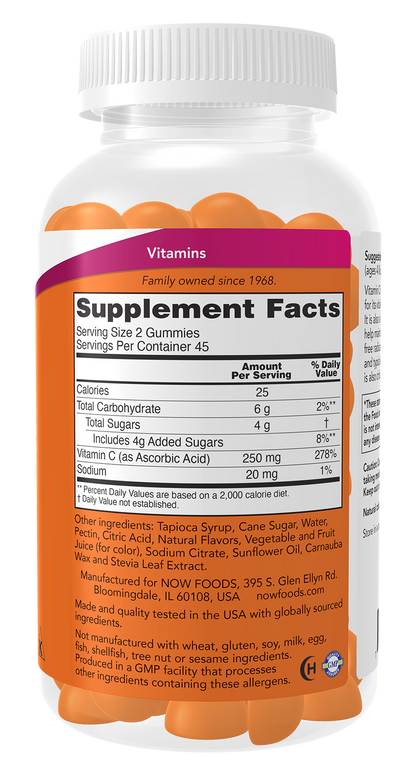 NOW Supplements, Vitamin C Gummies 250 mg, Antioxidant Support*, 90 Gummies